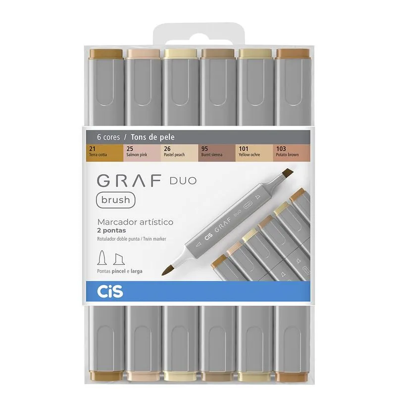 Marcador Artistico Cis Graf Duo Brush Estojo Com 6 Tons De Pele