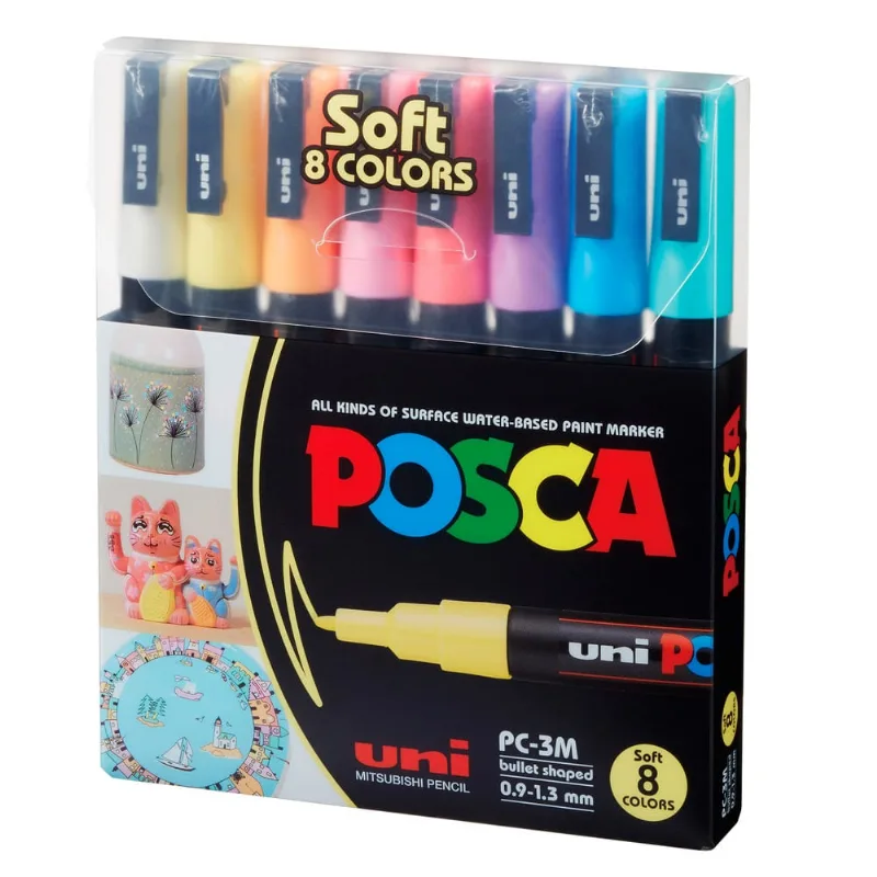 Estojo Caneta Posca PC-3M 8 Cores Pastéis