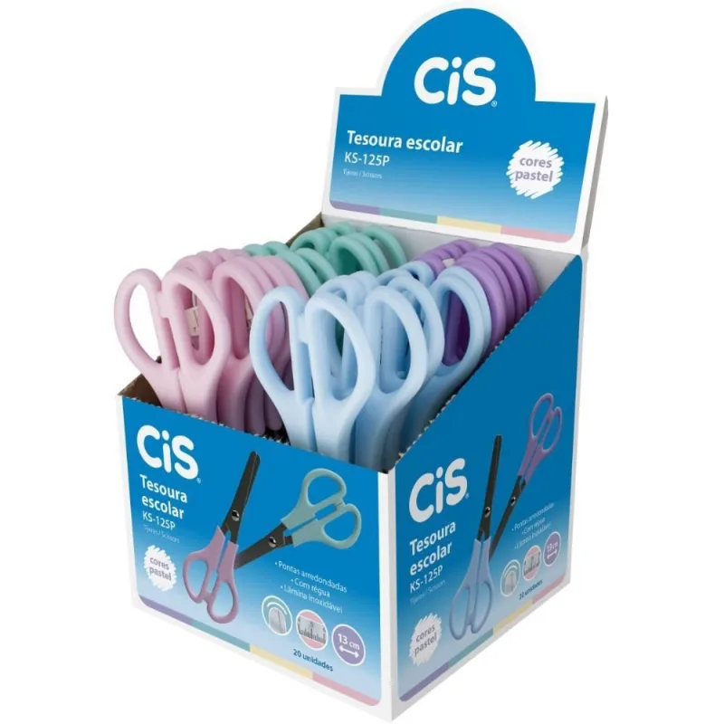 Tesoura Escolar CIS KS-125P 4 Cores Pastel