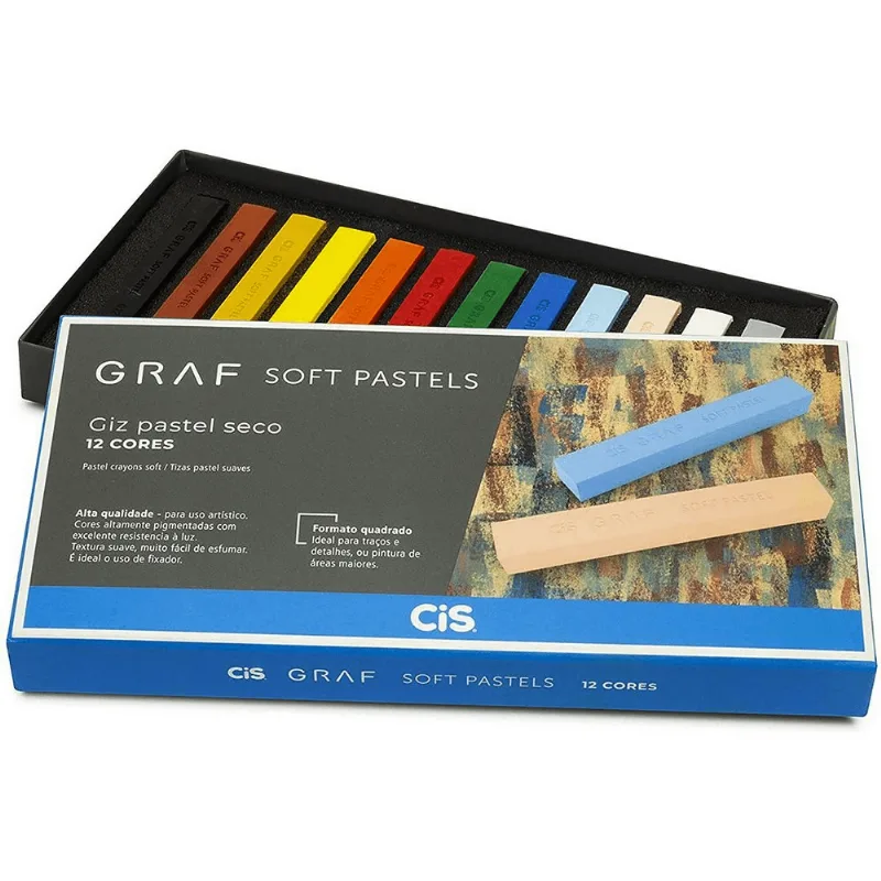 Giz Pastel Seco Cis Graf Soft Pastels Com 12 Cores