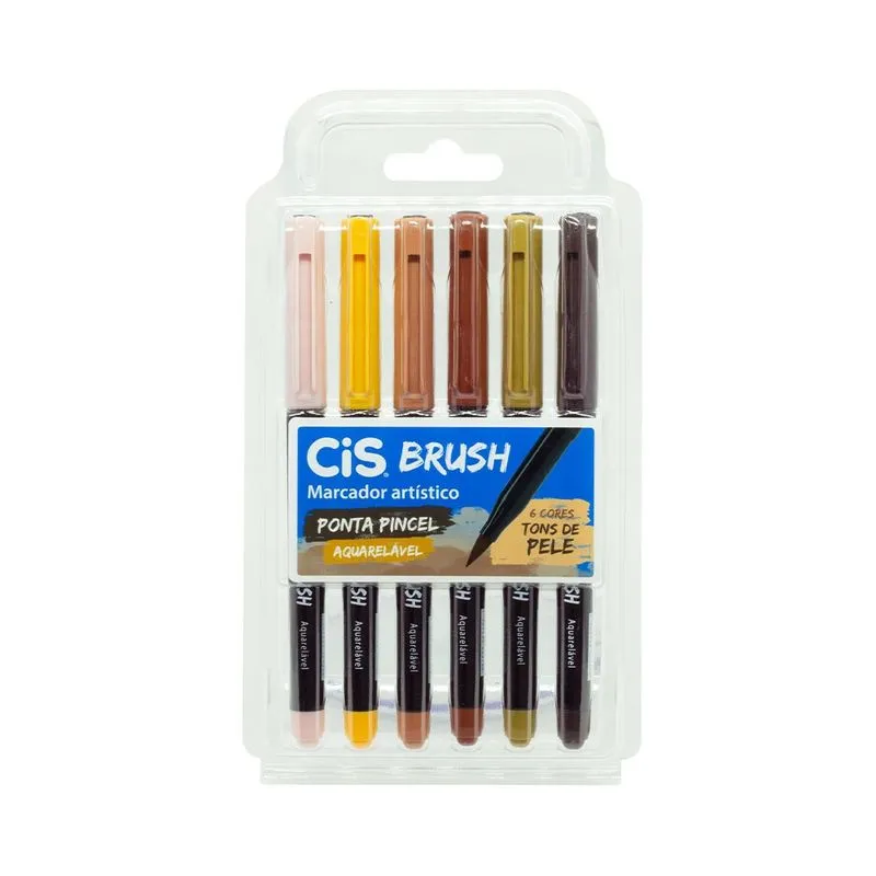 Marcador Artístico Cis Brush Ponta Pincel 6 Cores em Tons de Pele