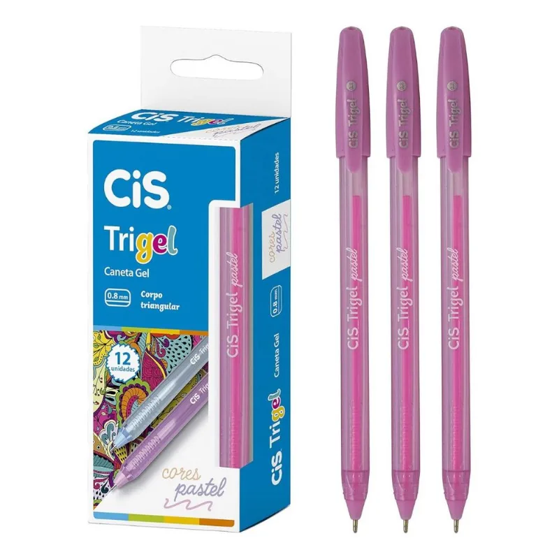 Kit 12 Canetas Gel Escolar Trigel Pastel Metálica Rosa 0.8mm Conjunto Vibrante Colorido Escrita