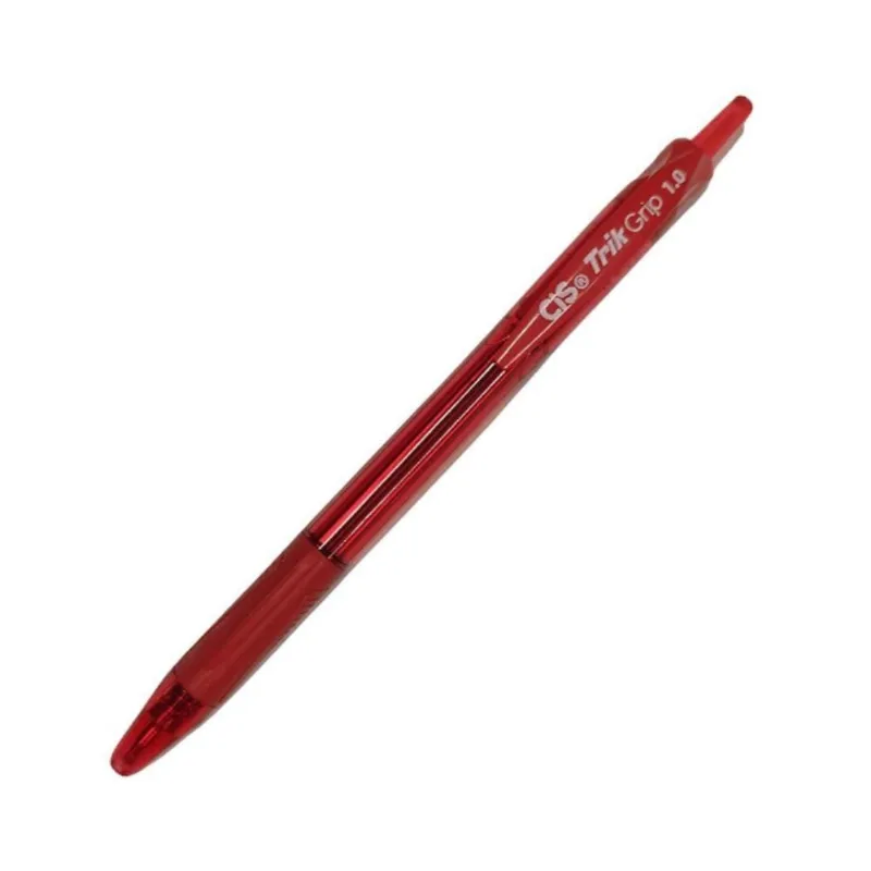 Caneta Esferográfica Cis Trik Grip Retrátil Ponta 1.0MM com Corpo Triangular Ergonômico Vermelho