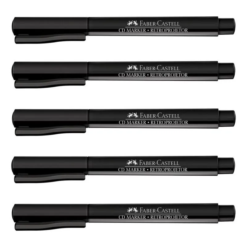 Kit Marcador Caneta Retroprojetor Faber Castell 1.0mm Fina - 5 Unidades
