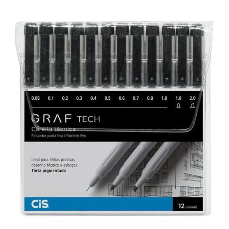 Caneta Técnica Graf Tech Estojo Com 12 Pontas - Cis