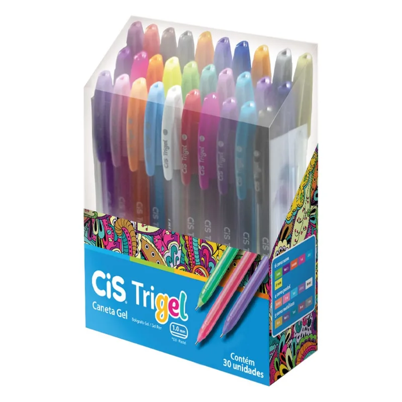 Caneta Gel Trigel CIS 1,0mm Cores Sortidas 30 Unidades
