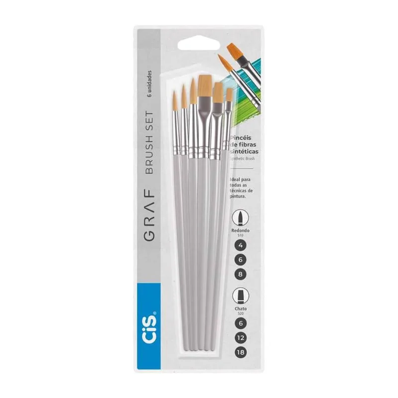 Kit Pincéis Graf Brush Set CIS 510/520 Redondo/Chato 6un