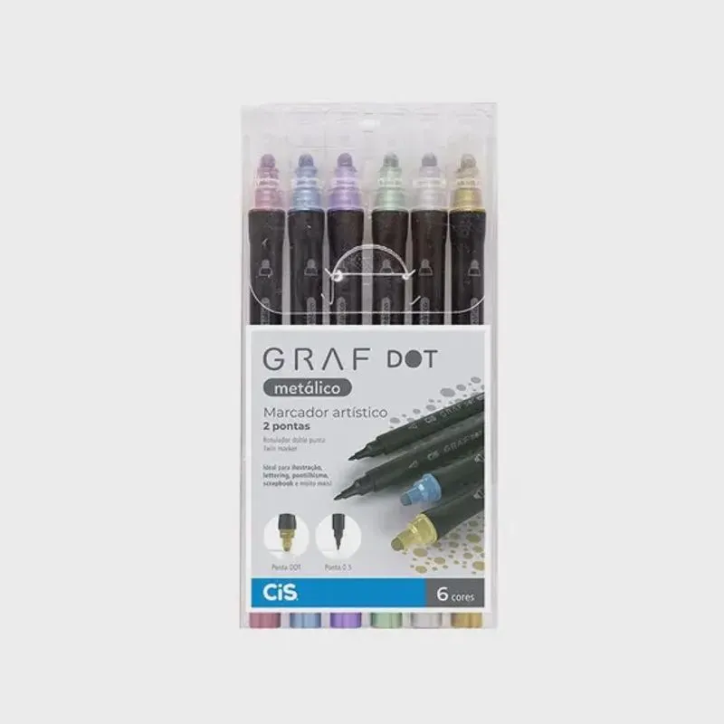 Marcador Artístico Graf Dot Dual Metálico 6 Cores Cis 527446