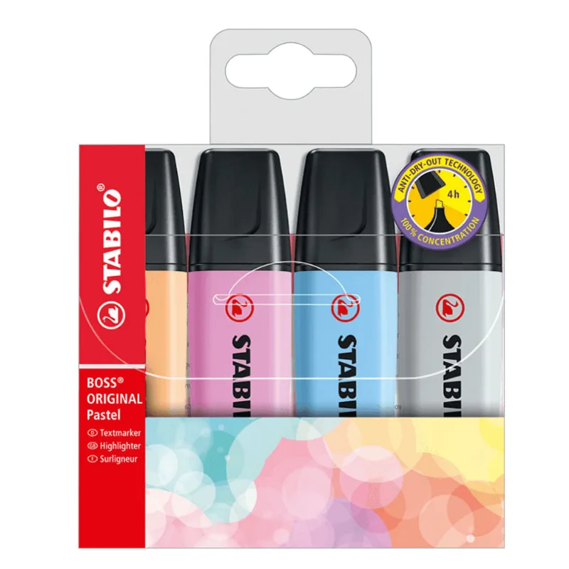 Marca Texto Boss Original Pastel Com 4 Cores Stabilo