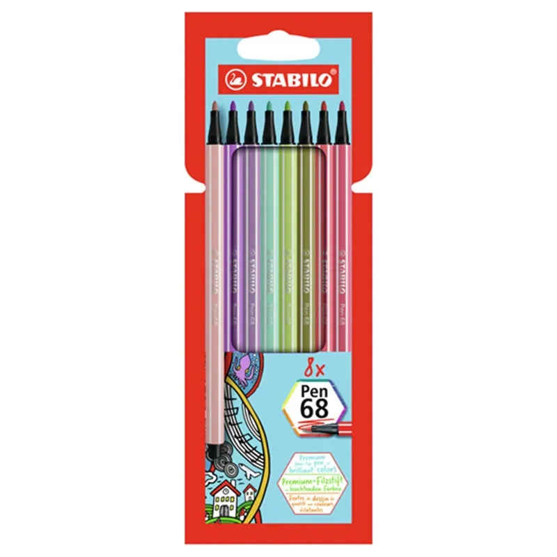 Caneta hidrográfica Pen 68 68/8-02 - estojo 8 unidades - Stabilo