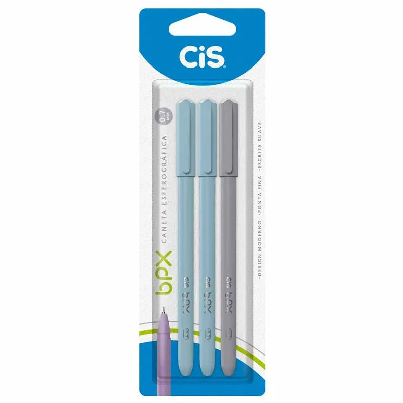 Caneta Esferográfica BPX 0,7 mm Azul e Preto 1119 Cis - 3UN