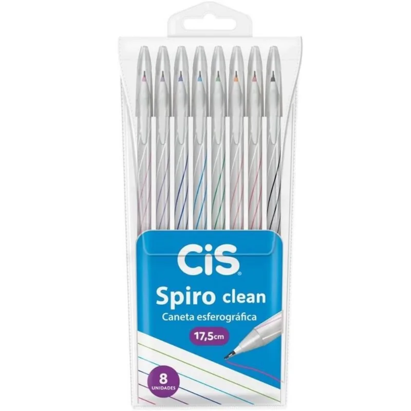 Canetas Esferográfica Spiro Clean 0,7mm 8 Unidades - Cis