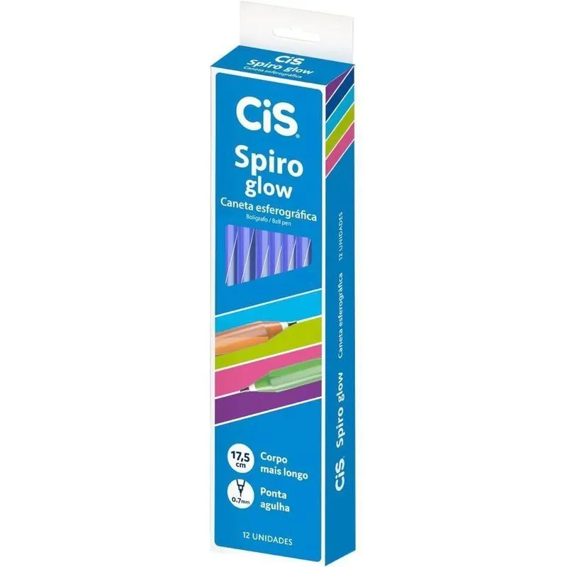 Caneta Cis Spiro Glow 0.7 Azul C/12 520635