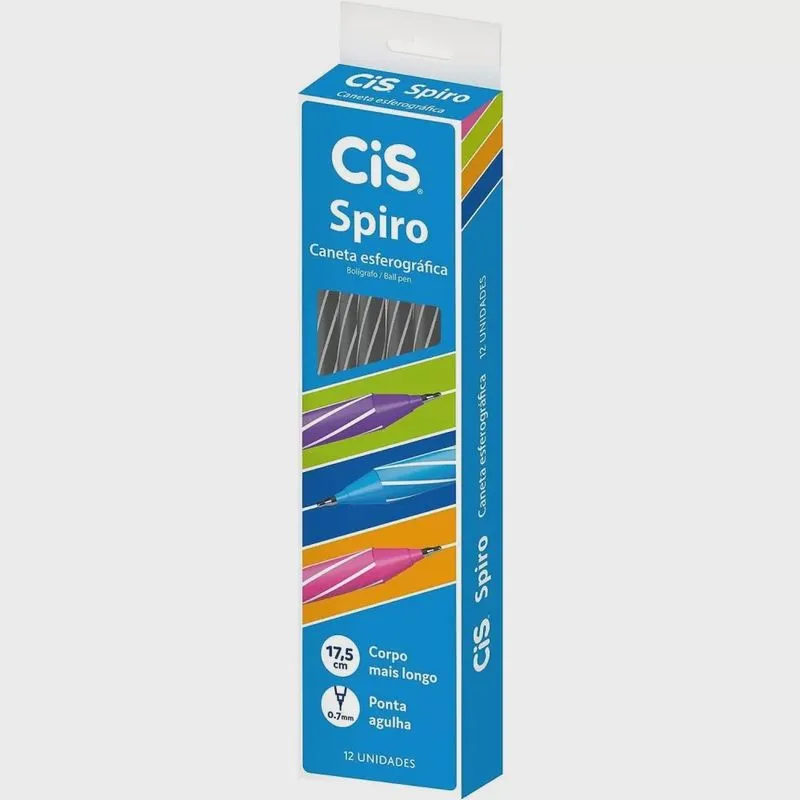 Caneta Cis Spiro Glow 0.7 preta c/12 520636