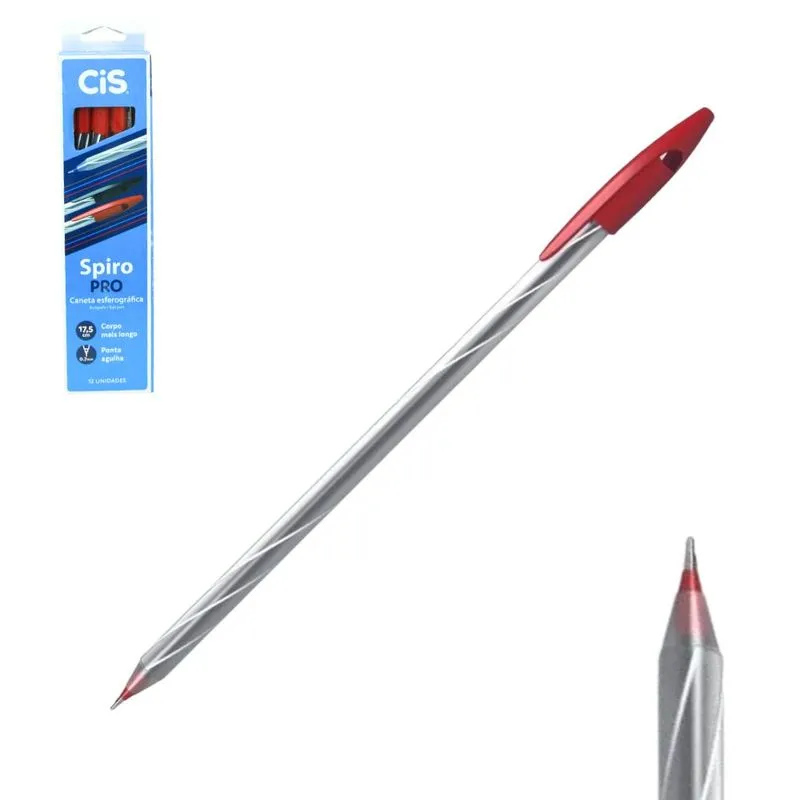 Caneta Esferográfica Spiro Pro 0.7mm Vermelho 0657 Cis - 12UN