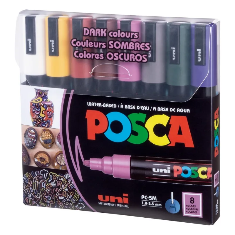 Marcador Posca PC-5M Dark Colors Ponta Média Estojo 8 Un