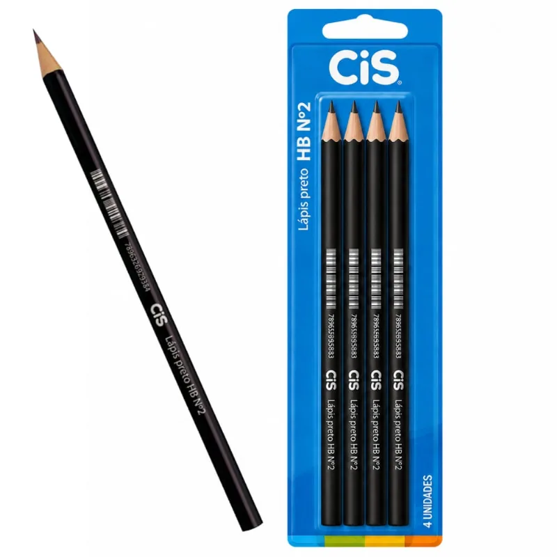 Kit 04 Lápis Preto Hb N2 Redondo De 18cm - Escrita Macia E Resistente - Lapis P/ Escola Escritorio Em Oferta - Panami