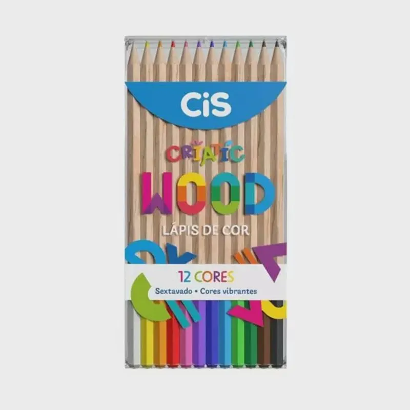 Lápis de Cor Criatic Wood - Corpo de Madeira 12 Cores da Cis