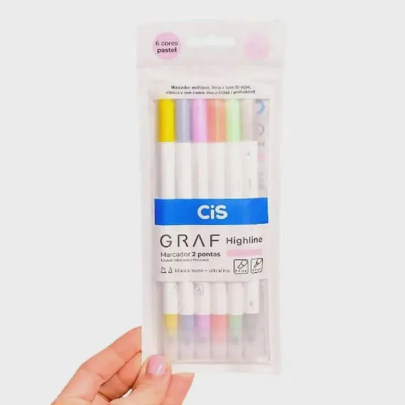 Marcador Artístico Graf Duo Highline Pastel 6 Cores Cis 55.3416