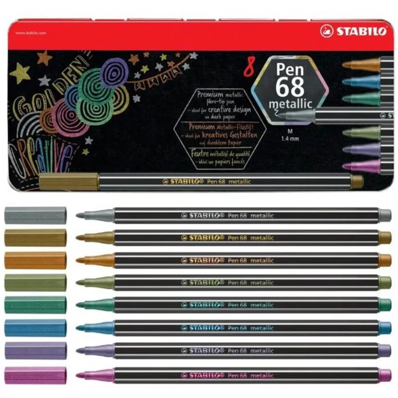 Caneta Stabilo Pen 68 Metallic com 8 Cores 1.4mm - Stabilo