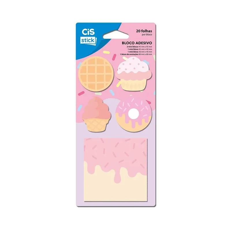 Bloco Adesivo Post-it 20fls 5 Modelos Doces Cis Stick