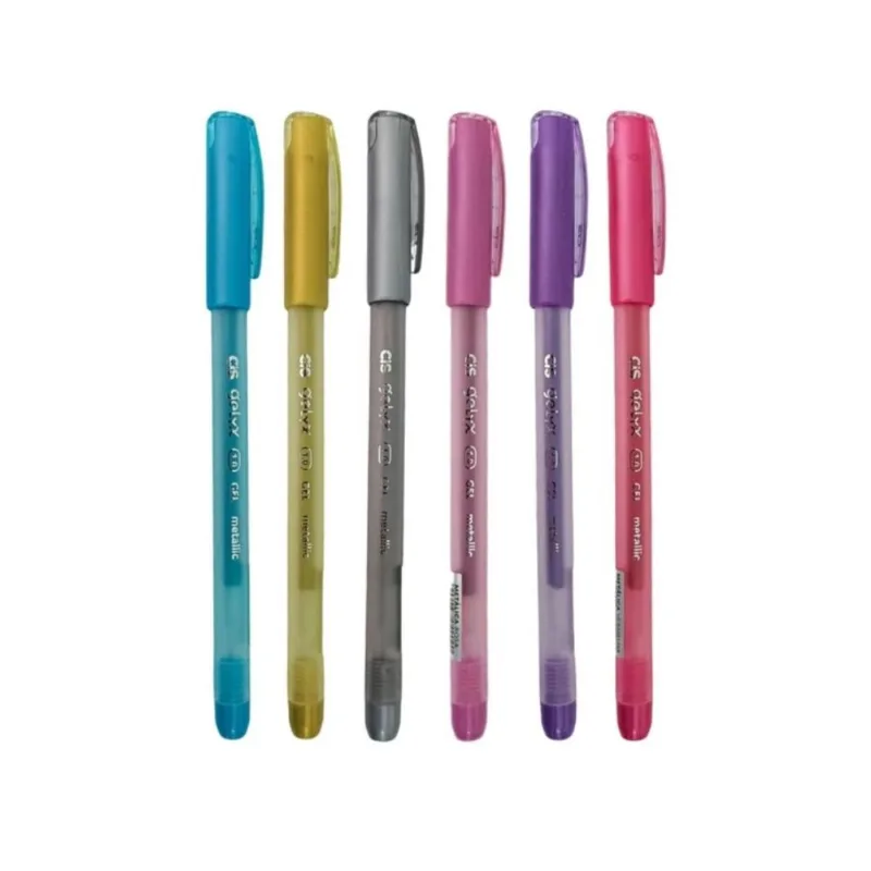 Conjunto 6 Canetas Gel Gelyx Cis Metálicas Cores Ponta 1.0mm Fina Durável Secagem Rápida Intenso