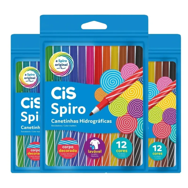 Kit 03 Canetinha Hidrográficas Spiro C/12 Cores - CIS