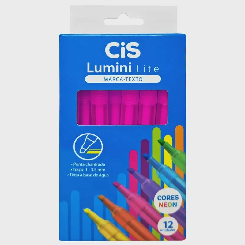 Caneta Marca Texto Cis Lumini Lite Rosa 12 Unidades