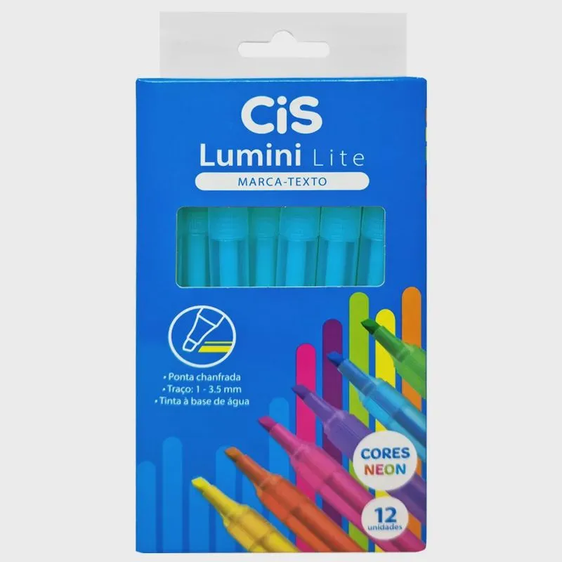 Caneta Marca Texto Cis Lumini Lite Azul 12 Unidades