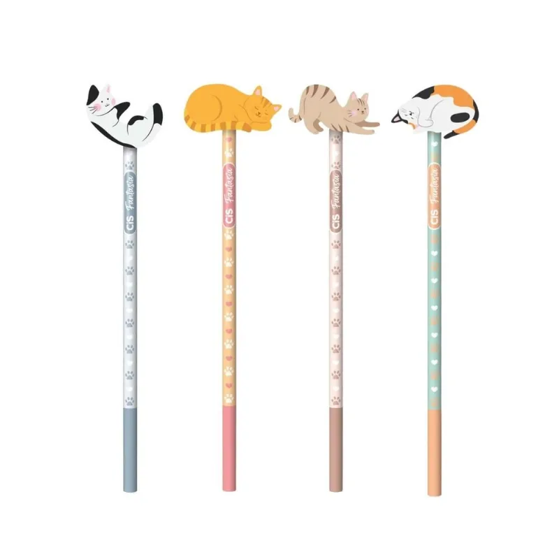 Lápis Hb Cis Fantasia Com Borracha Gatos Cor Escrever Aula Fofo Colorido Pastel Material Escolar