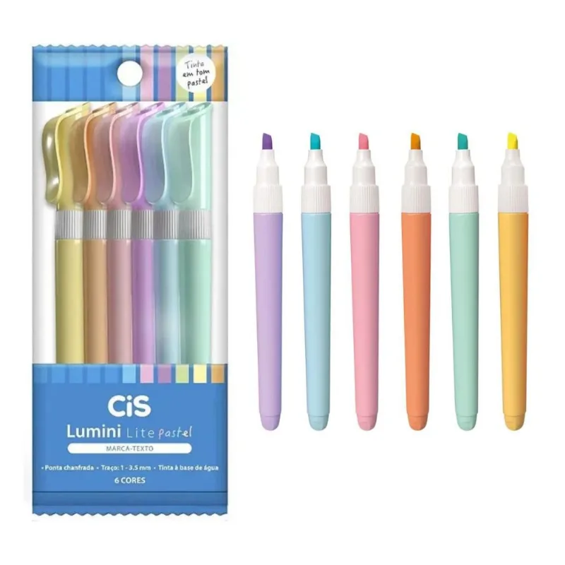 Kit Marca Texto Lumini Lite Pastel Cis Com 6 Cores Marcadores Fofa Anotações Lembretes Colorido