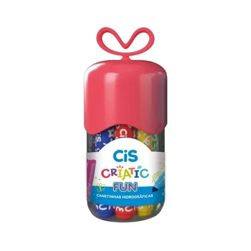 Caneta Hidrográfica Cis Criatic Fun 12 Cores Canetinhas Rosa Estojo Ponta Cônica Anatômico Suave
