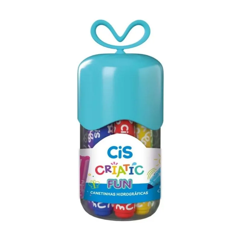 Caneta Hidrográfica Cis Criatic Fun 12 Cores Canetinhas Azul Estojo Ponta Cônica Anatômico Suave