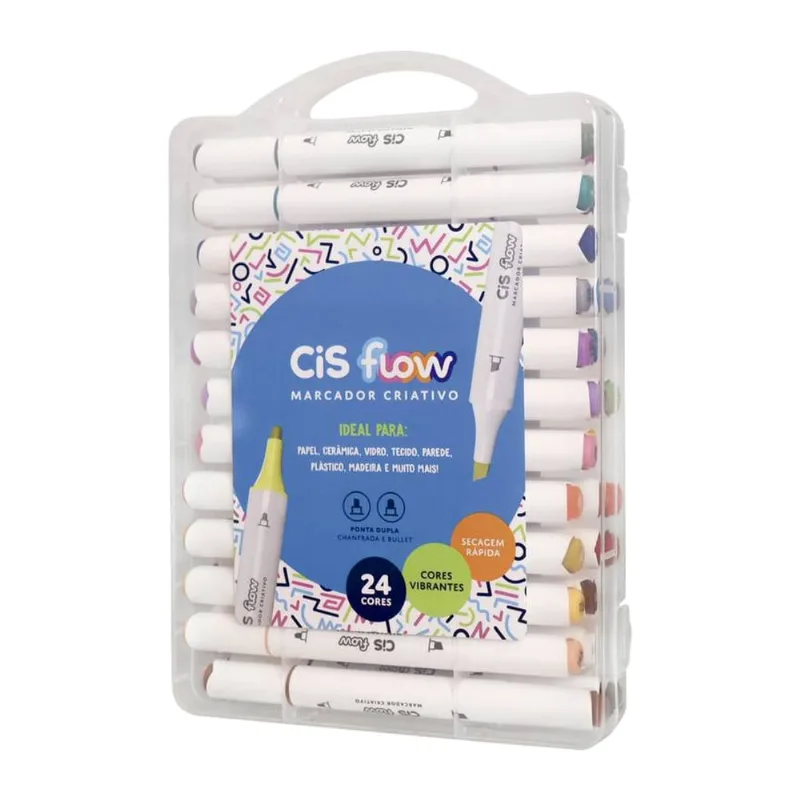 Marcador Criativo Flow Ponta Dupla 24 Cores