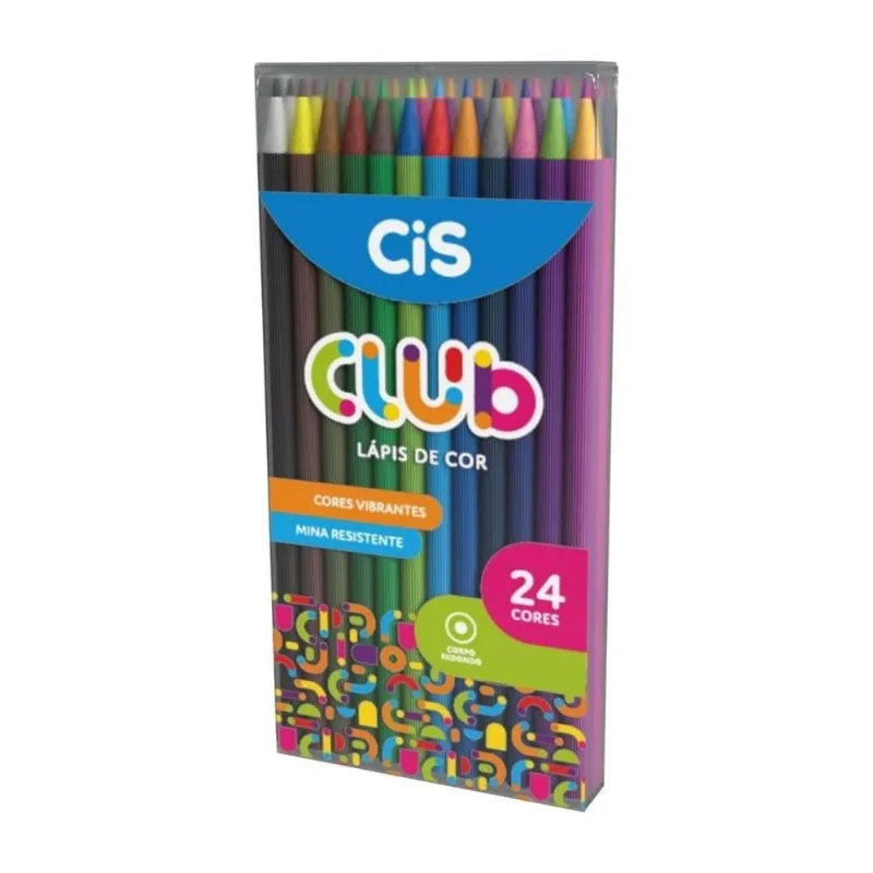 Lápis De Cor Cis Club Com 24 Cores Vibrantes Mina Resistente Colorido Corpo Redondo Anotações