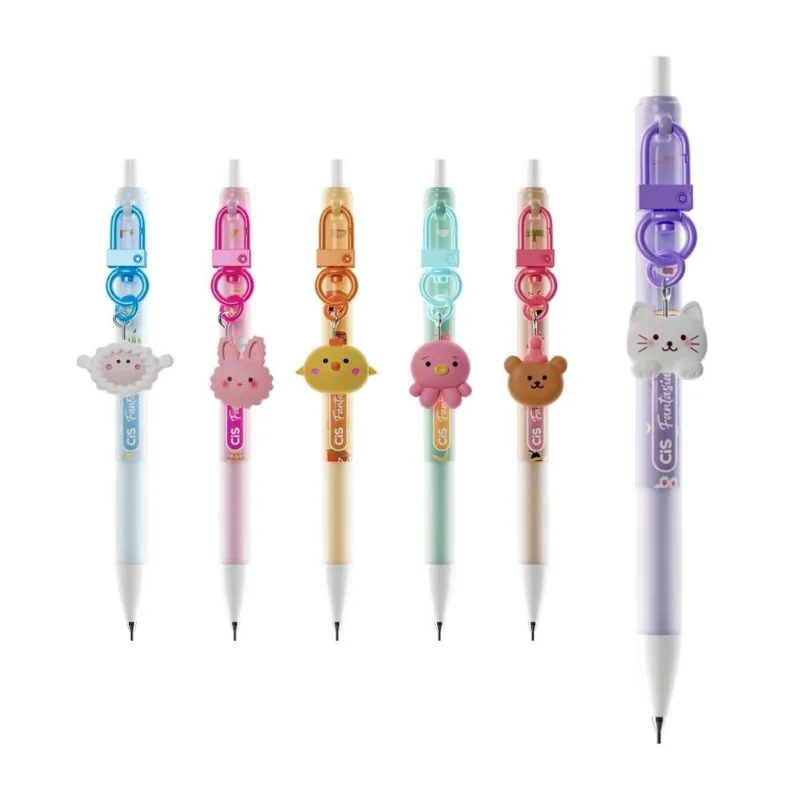 Lapiseira 0.7mm Fantasia Cis Animais Com Borracha E Pingente Aula Escolar Colorido Texto Escrever