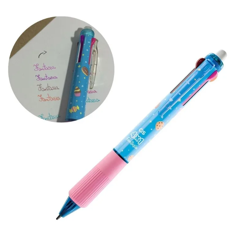 Caneta Gel 4 Em 1 Apagável Fantasia Colorido 0.5mm Retratil Escolar Ponta Fina Vibrante Texto