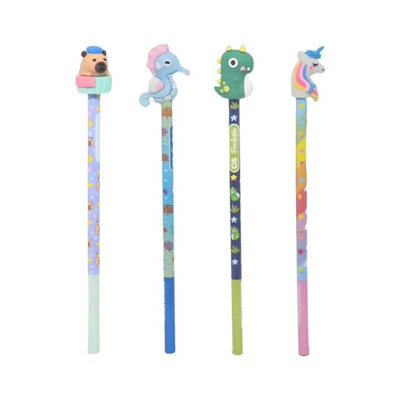 Lápis Hb Cis Fantasia Com Borracha Bichinhos Cor Escrever Fofo Temático Colorido Anotações Grafite