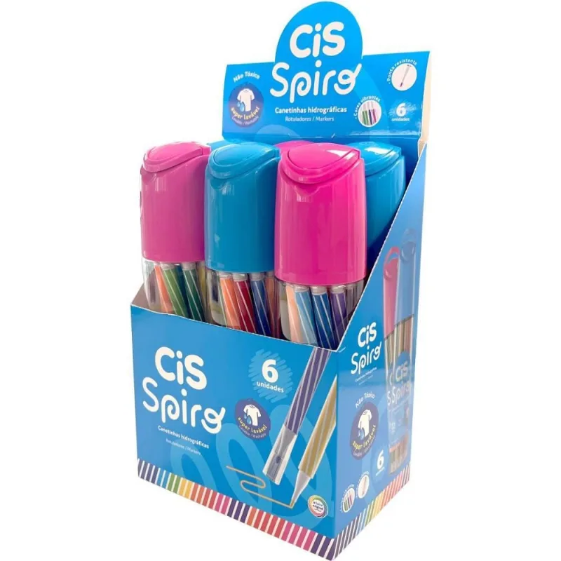 Caneta Hidrografica CIS Spiro 12 Cores AZUL/ROSA DP.C/06