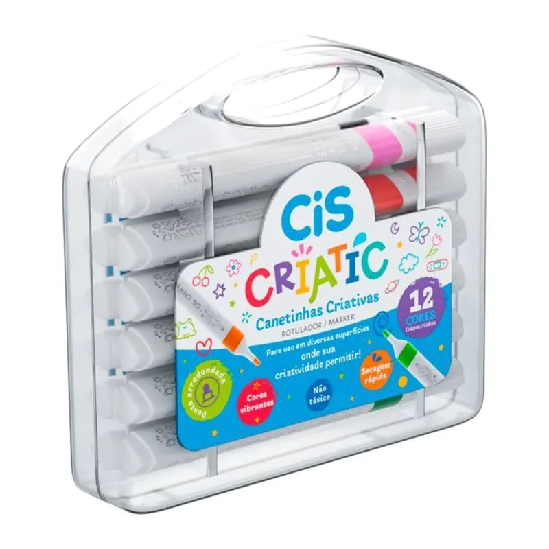 Marcador Criativo Infantil Acrílico 12 Cores FLOW