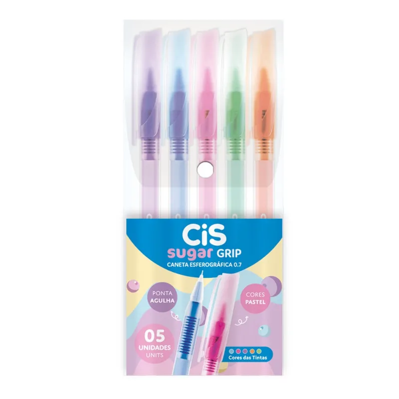 Caneta Esferográfica CIS Sugar Grip 0,7mm 5 Cores Sortidas