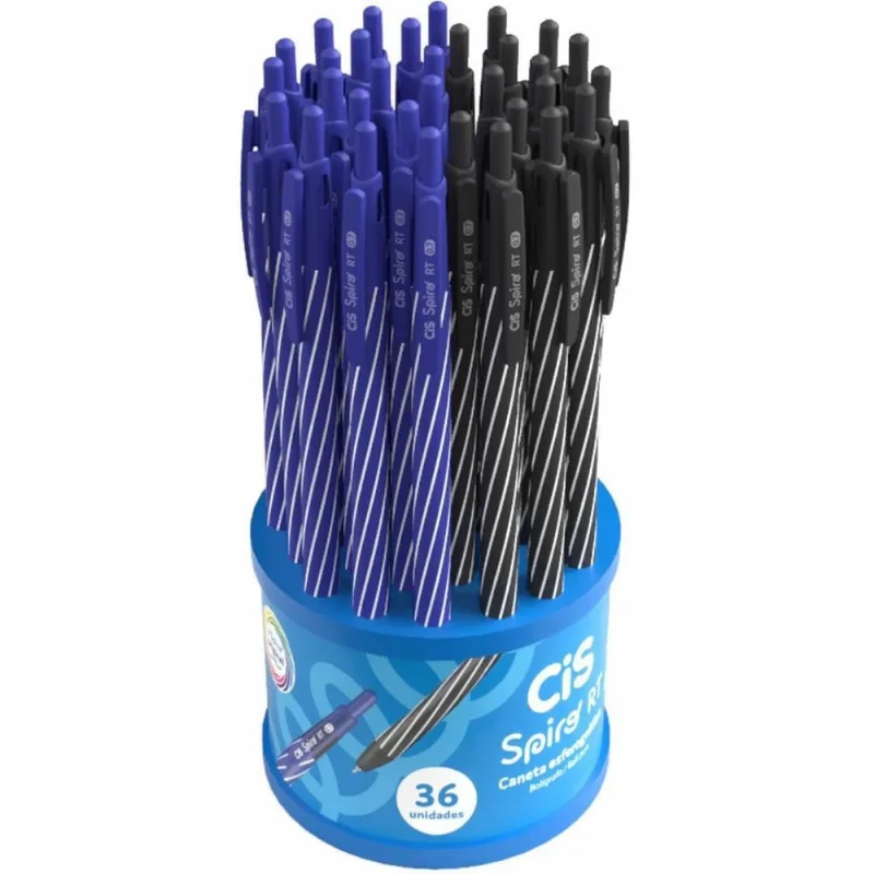 Caneta Esferografica Retratil CIS Spiro 0.7MM AZUL/PRETA DP.C/36