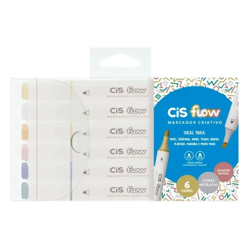 Marcador Criativo FLOW 6 Cores Metálicas