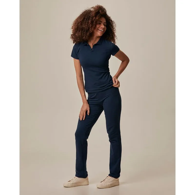 Calça Básica Feminina Cós Elástico Em Moletom Stretch Flanelado Azul - XGG
