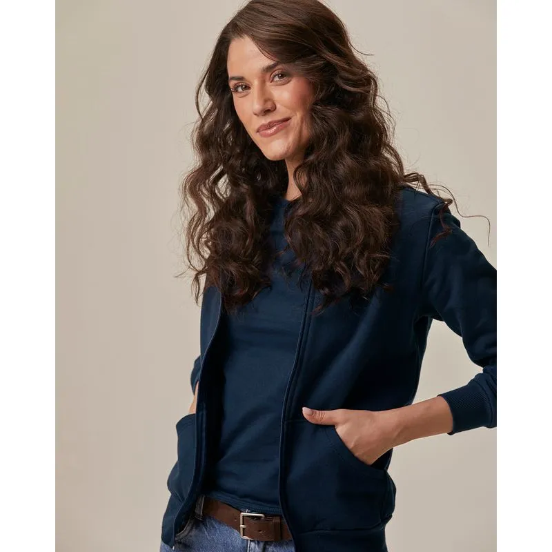 Jaqueta Básica Feminina Com Capuz Moletom Flanelado Azul - P