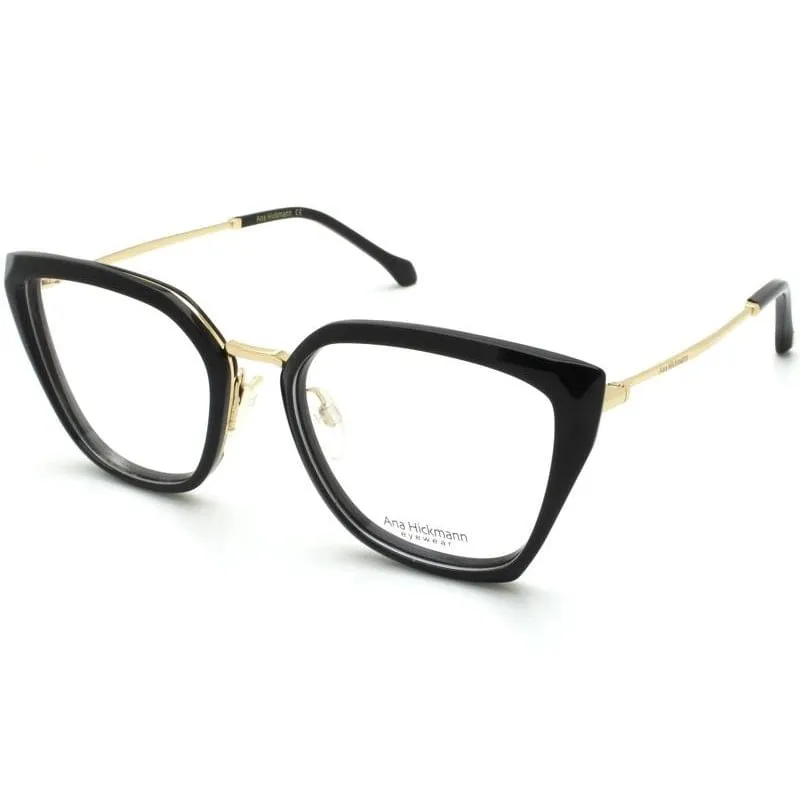 Armação de Óculos de Grau Feminina Hickmann AH6378 Oversized Preto com Dourado Armação de Óculos de Grau Feminina Hickmann AH6378 Oversi