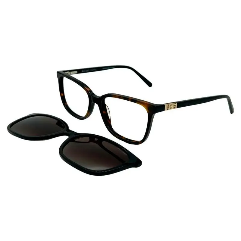 Armação de Óculos de Grau com Clipon Feminina Bulget Quadrado BG6434 G21 Cor Preto/Tartaruga