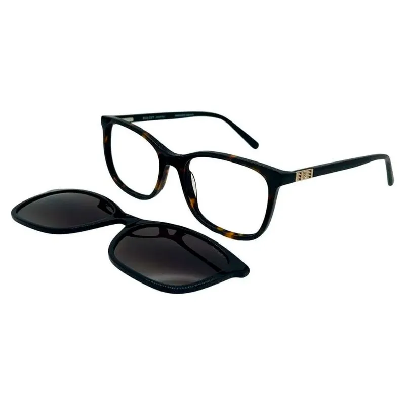 Armação de Óculos de Grau com Clipon Feminino Bulget Quadrado BG6435 G21 Cor Preto/Tartaruga