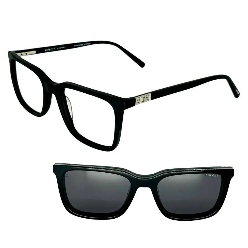 Armação de Óculos de Grau com Clipon Masculino Bulget Quadrado BG6438M Cor Preto Fosco