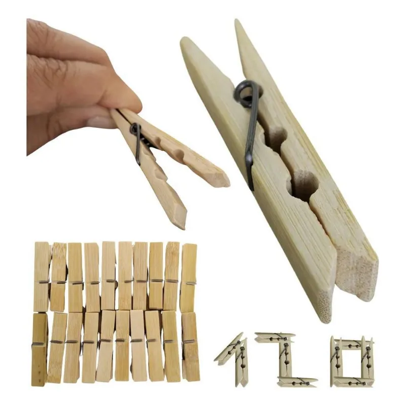 Kit 120 Prendedor Pregador Roupas Madeira Bambu Resistente